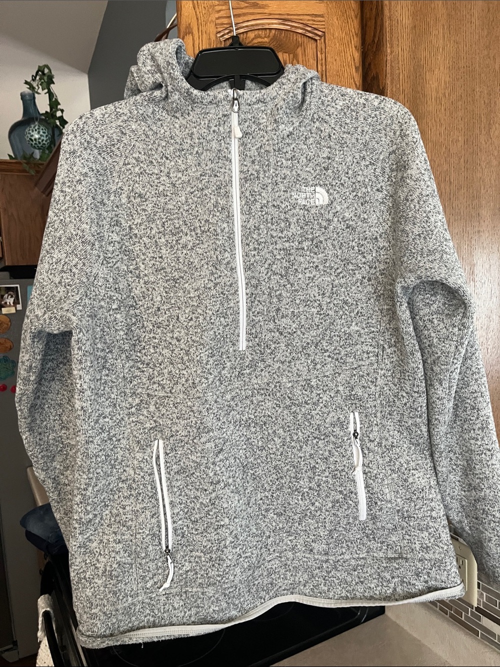 The North Face womens Gray Quarter-Zip Hooded Fleece Pullover
